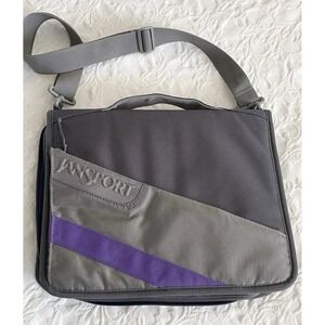 Vintage JanSport Laptop Organizer Bag Gray Purple Briefcase Messenger Bag 90s Y2